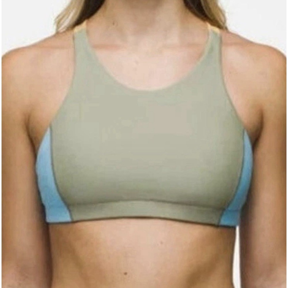 prAna Baja‎ Bound Bikini Top Sweet Agave Color Block Green Blue Womens Size XS